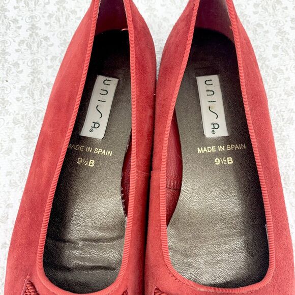 Vintage Unisa Womens Red Suede Flats Slip On Shoes Size 9.5B Roped Bow - Picture 4 of 16